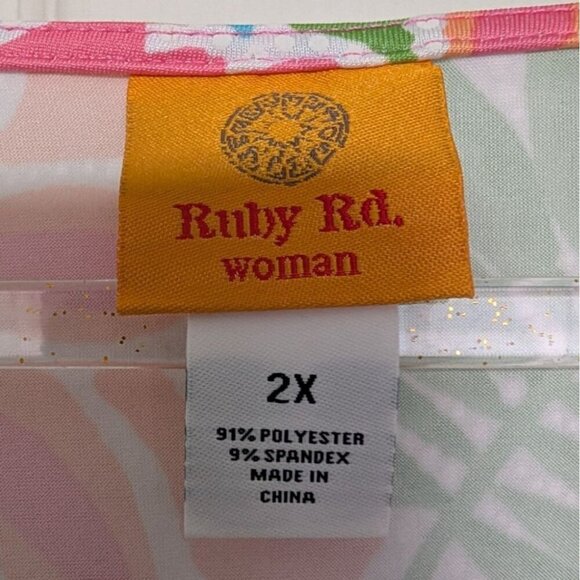 Ruby Rd Floral Shirt Womens Size 2X Green Colorful Tropical Stretch Waist Tie - Picture 5 of 10